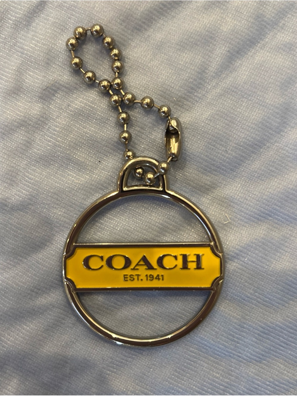 Coach Yellow and Silver Enamel Logo Keyring or keychain or bag tag